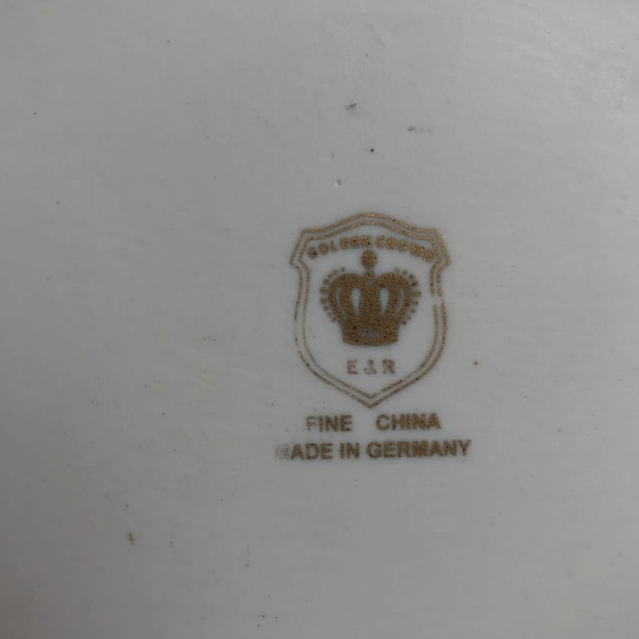 Golden Crown Small Serving Plate 9” Pink Roses E&R Germany Gold Trim Handles - Picture 8 of 10